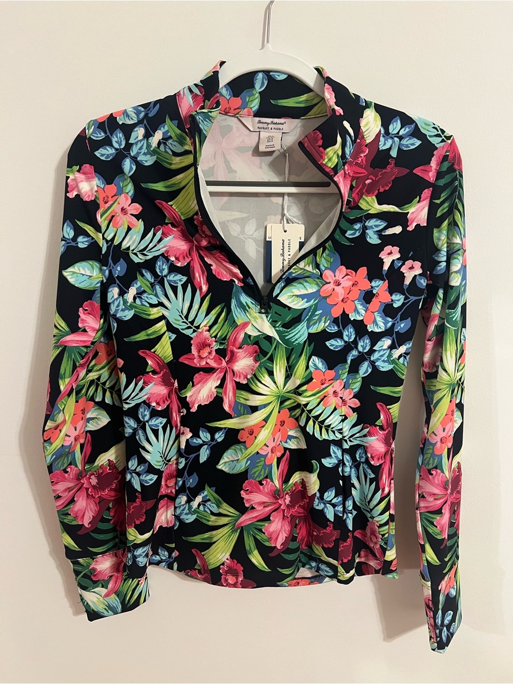 Tommy Bahama Black Long-Sleeve Tropical Floral V-Neck Top